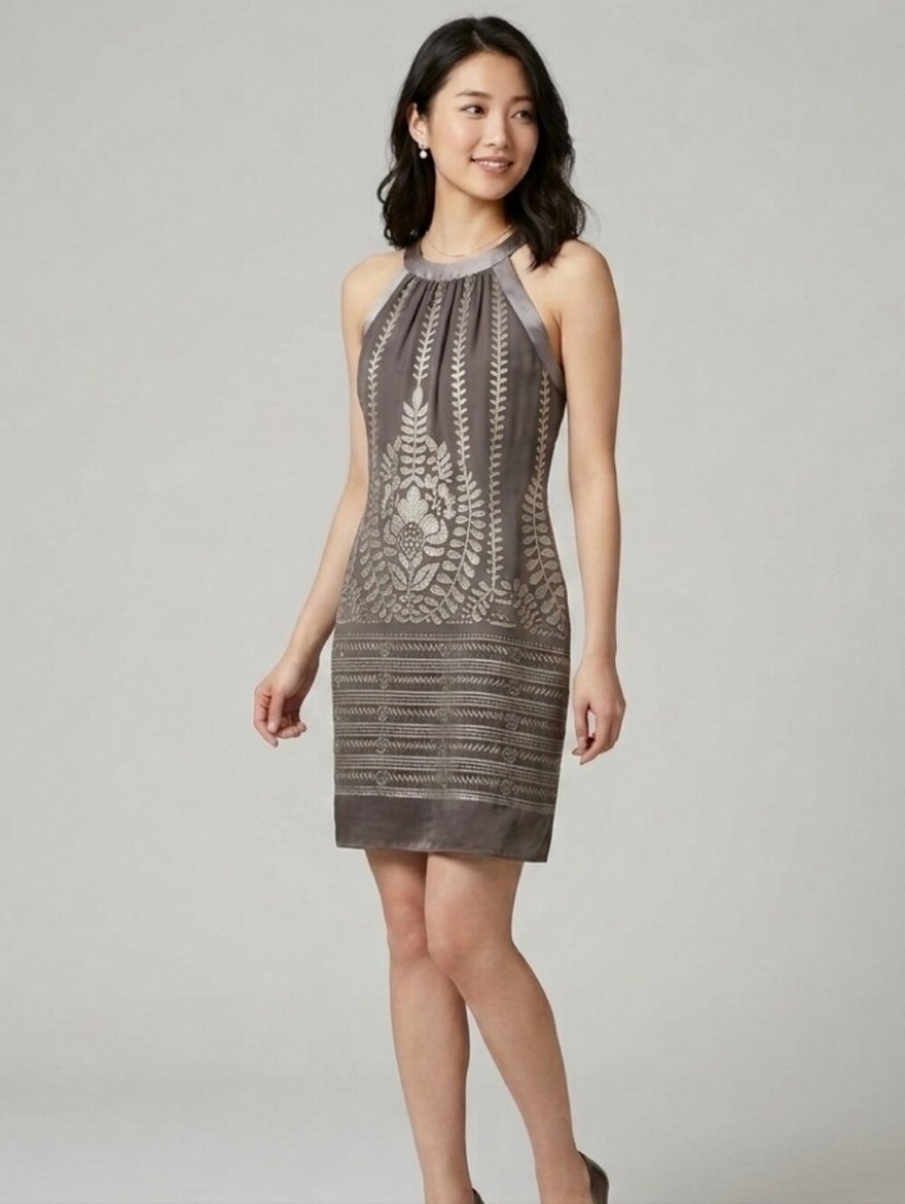 BURNT OUT VELVET SILK BLEND HALTER MAX STUDIO SLEEVELESS COCKTAIL MINI DRESS XS